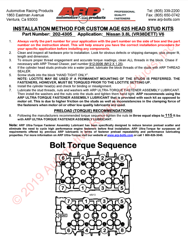 ARP Nissan (VR38DETT) V6 CA625+ Head Stud Kit 202-4305