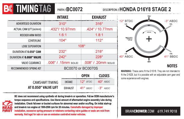 Honda D16Y8 Stage 2 Cams - Forced Induction