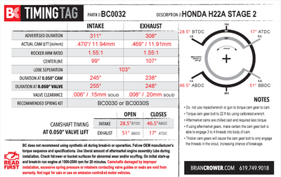 Honda H22 Stage 2 Camshafts - Normally Aspirated/High Boost Profile