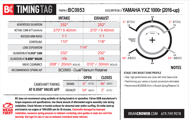 Yamaha YXZ / 998 (16-up) Stage 3 Turbo Spec Camshafts