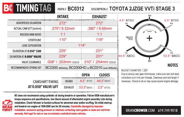Toyota 2JZGE VVTi Stage 3+ Camshafts - Race Spec